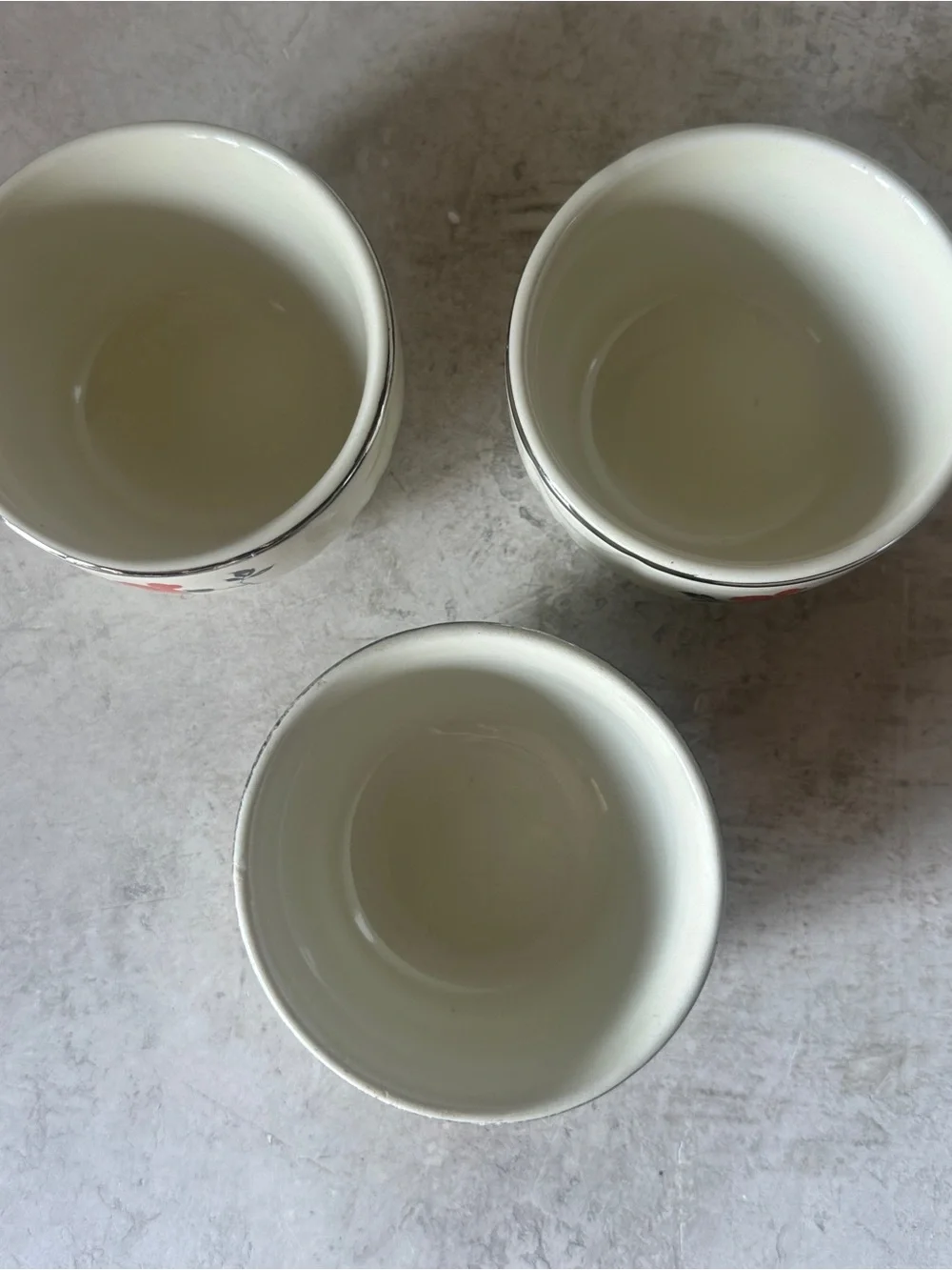 Vintage Hall's Superior Red Poppy 3.5” Custard Cups Set Of 3 Ceramic Platinum